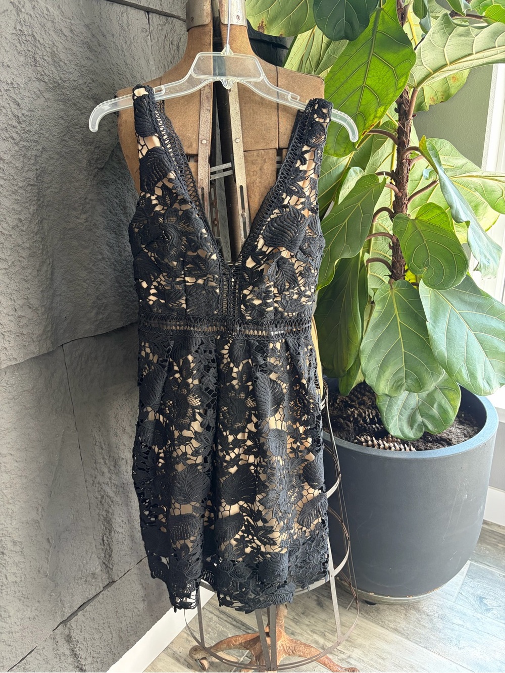 Black Lace V-Neck Mini Dress